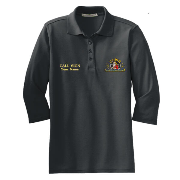 QCWA Embroidered Logo - Ladies Silk Touch 3/4 Sleeve Polo Thumbnail